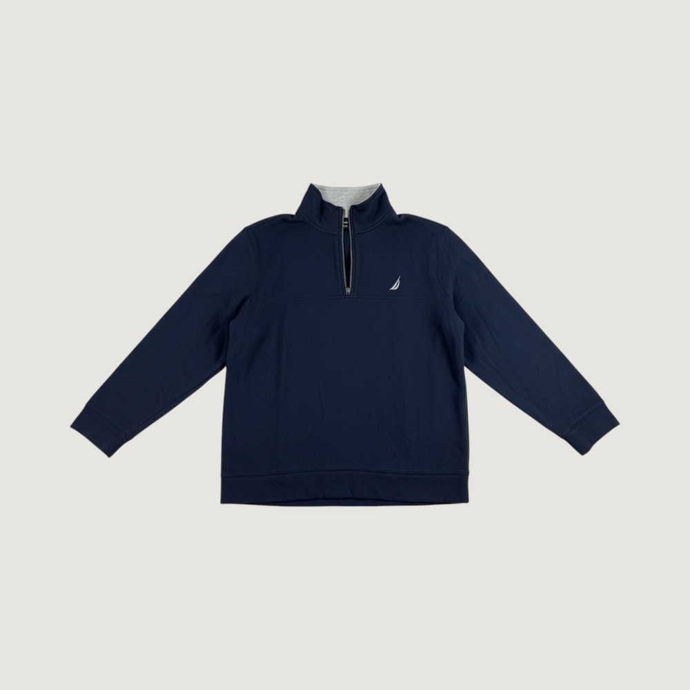 Nautica Mens Navy Blue Quarter Zip Pullover Sweatshirt Size Large Logo Fleece